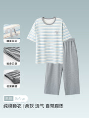 Qadınlar üçün Fenton Kean pijama 2026 yeni yay təmiz pambıq sinə yastığı ilə qısaqol qısaqol üç rüb şalvar boz ev paltarı yay