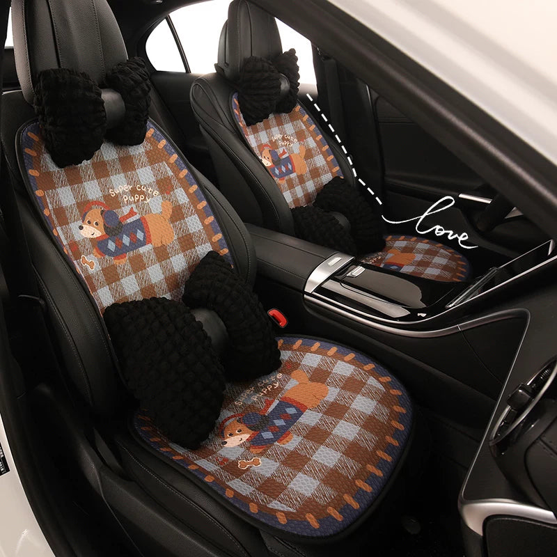 Cizgi filmi bala bala üçün plaid avtomobil oturacağı yastığı, qış üçün yumşaq isti arxa oturacaq yastığı üç hissəli dəst, şirin avtomobil oturacağı örtüyü