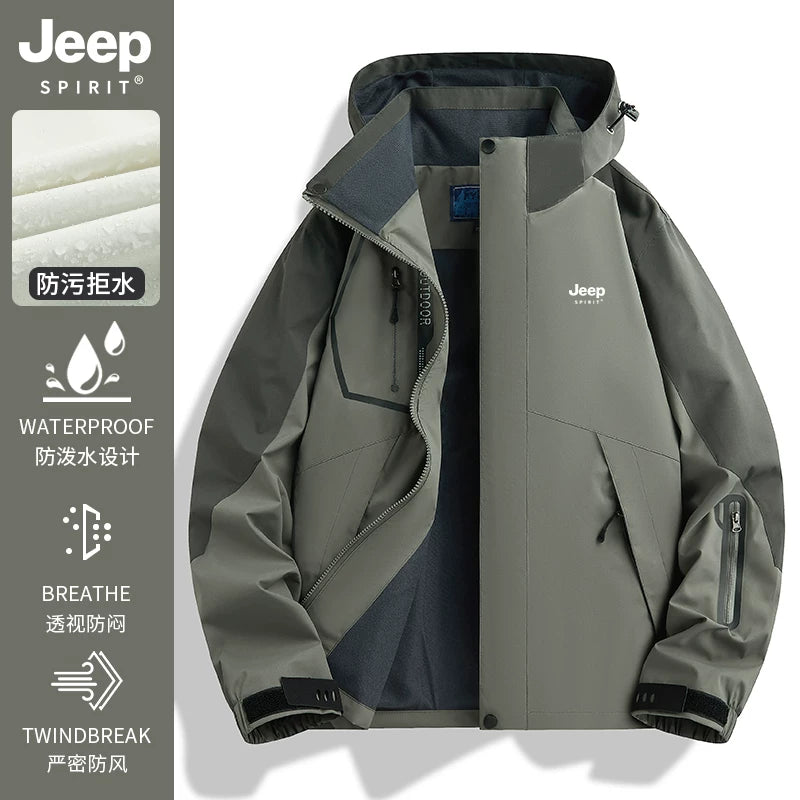 JEEP Kişilər üçün 2025-ci il Yeni Model Yaz, Payız və Qış Üçlü Birdə Yun Astarlı Qalın Kişi Üst Geyimləri
