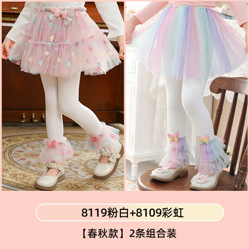 Qızlar üçün bir hissəli ətək şalvarları, 2025-ci ilin yaz və payız mövsümü üçün yeni model uşaq qış geyimləri, flis astarlı, süni iki hissəli leqinslər, ağ, çöldə geyinmək üçün.