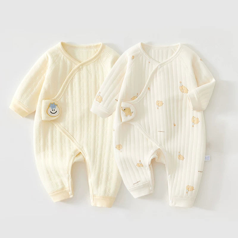2 hissəli yeni doğulmuş körpə geyimləri dəsti, payız və qış bodiləri, təmiz pambıqdan isti və qalınlaşdırılmış körpə pijamaları, qış kombinezonları