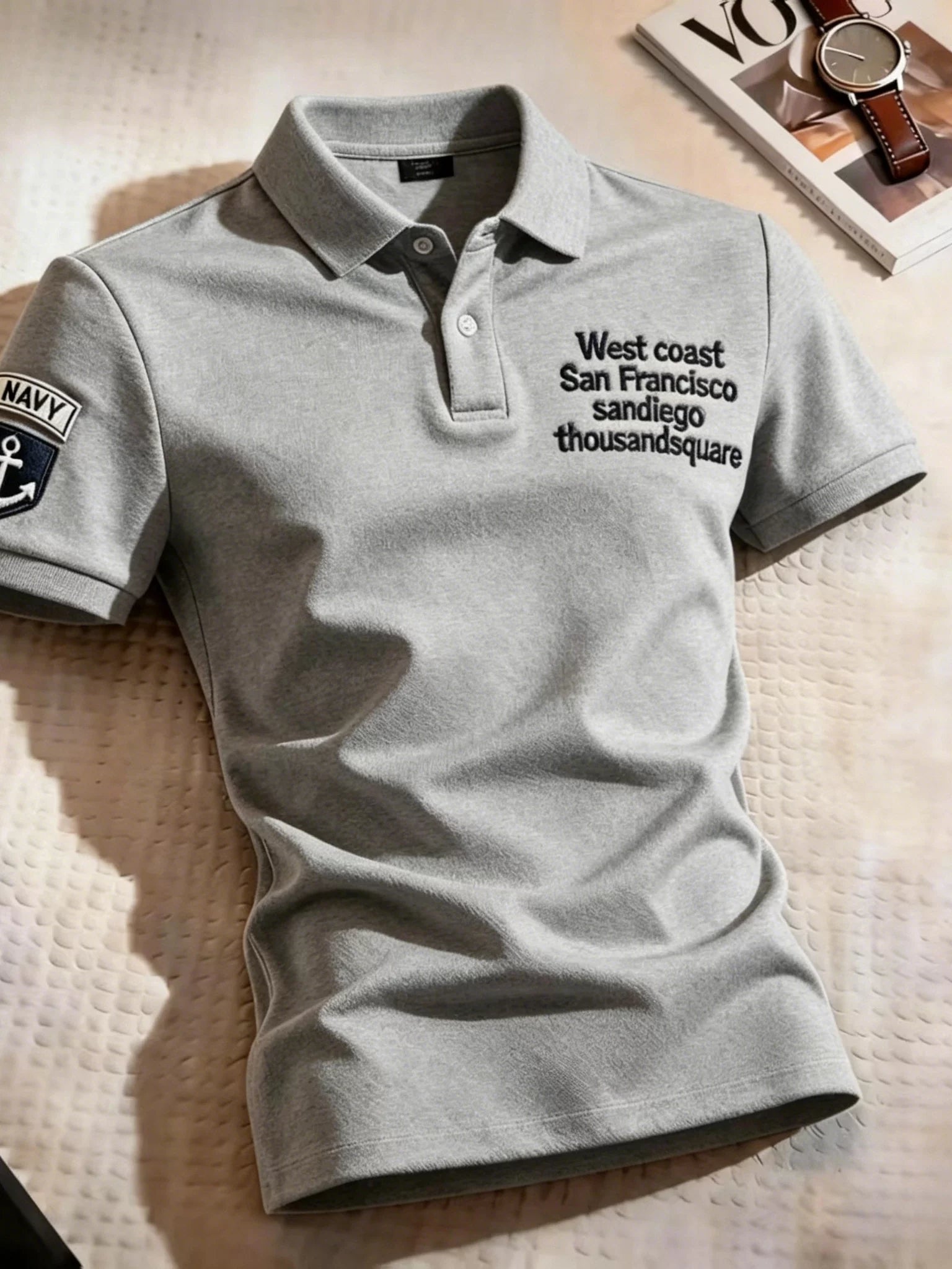 Yay təmiz pambıq Amerika qısaqol köynək kişi yeni hərf naxışlı yaxa POLO köynək retro təsadüfi yarımqol köynək