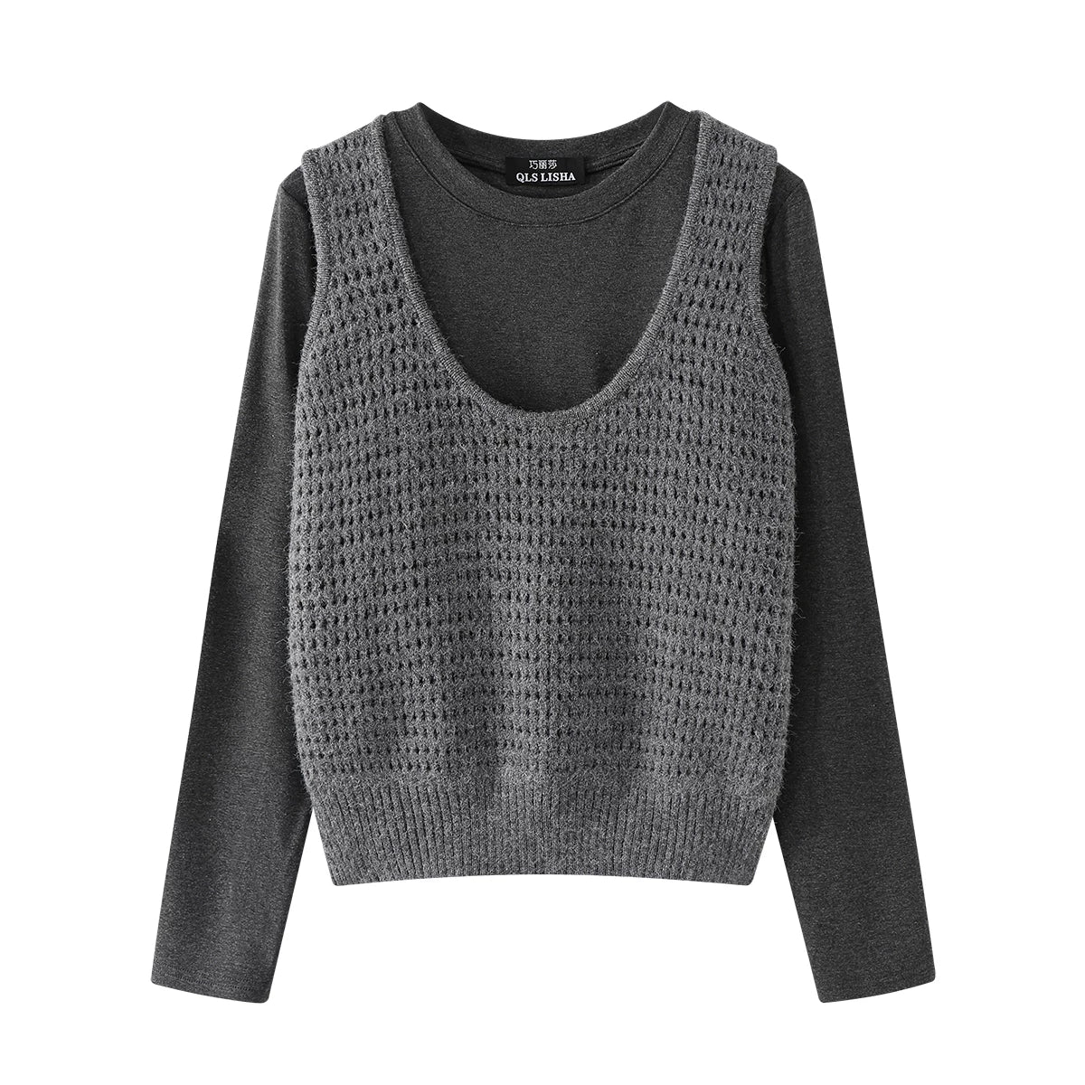 Cholisa'nın çox şirin erkən yaz iki hissəli trikotaj jilet jilet uzunqol köynək Koreya üslubunda geyim dəsti