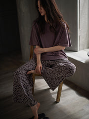 Tongyu yeni qadın pijama yaz və yay modal pambıq qısaqol şalvar kostyum bəbir naxışlı nazik üslubda ev paltarından kənarda geyinmək olar