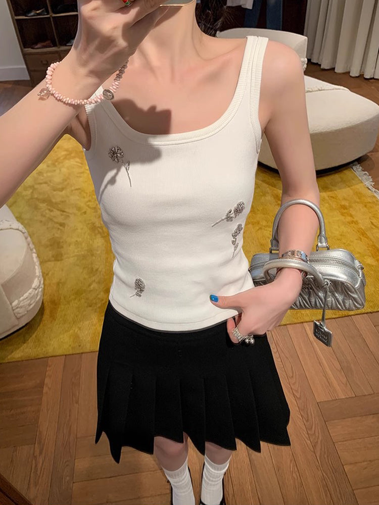 Çoxfunksiyalı, sadə, rahat, üçölçülü, əl ilə toxunmuş daşdan toxunmuş qadınlar üçün jilet, gündəlik, arıqlama üçün, qolsuz köynək.