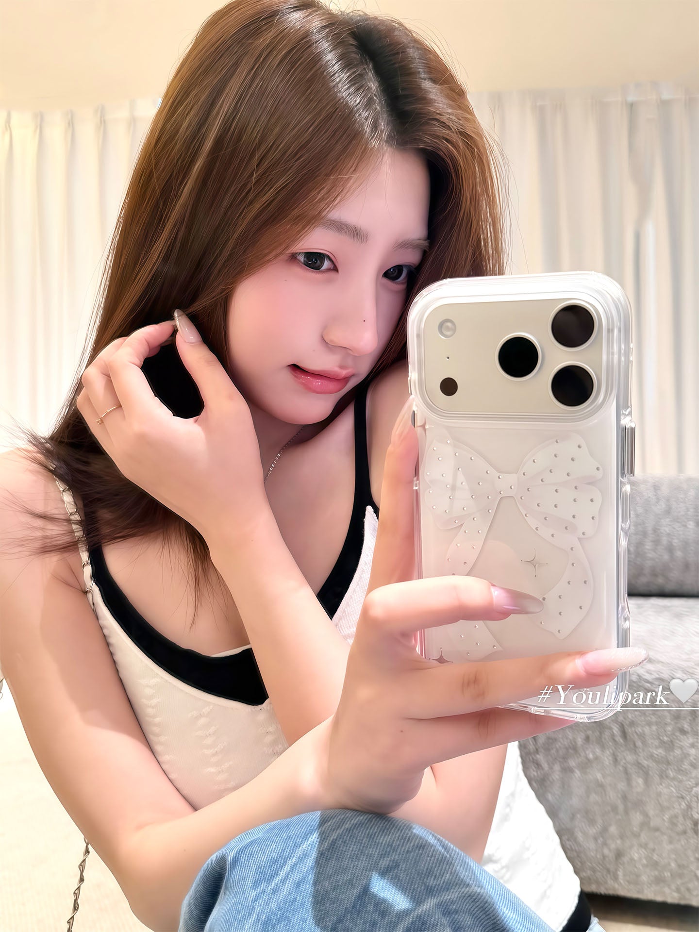 Yuri Park ins Koreyalı qız xasiyyəti incə və zərif ağ yay 17 17pro Apple 17ProMax mobil telefon qutusu iPhone16 hər şey daxil 14 yeni 16Promax qoruyucu örtük
