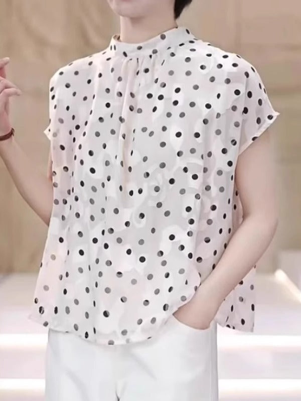 Qadınlar üçün Böyük Ölçülü Fransız Üslublu Geri Dönən Polka Nöqtəli Köynək, Yeni Yay Modeli, Arıqladıcı Dizayn, Qəşəng Qısaqol Top