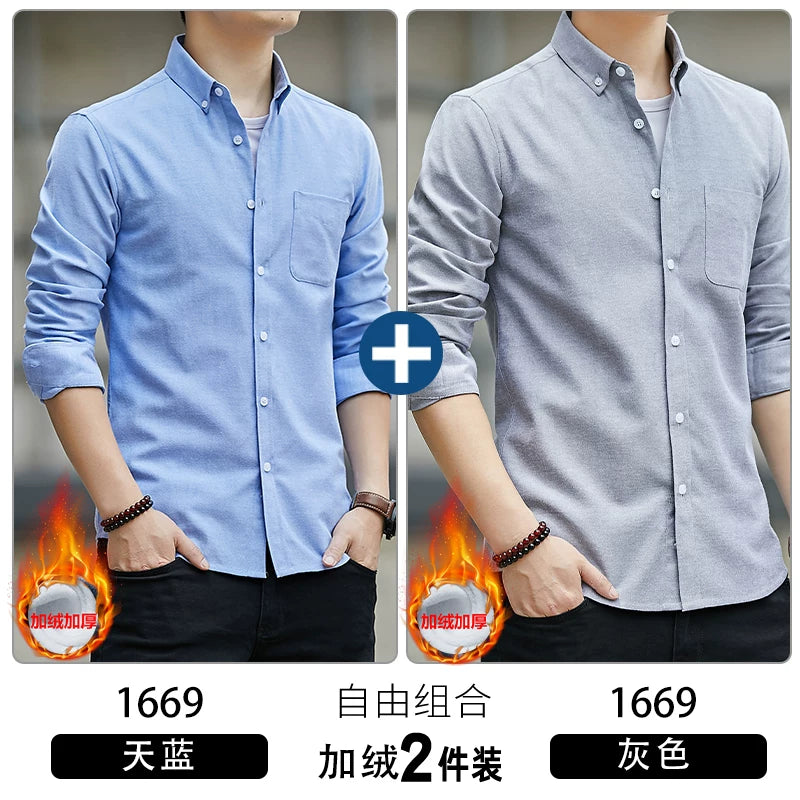 Kişilər üçün uzunqol köynək, gənclik üslubunda, boş forma, dəbli brend, yüksək səviyyəli Oksford parça, düz rəng, payız geyimi, gündəlik üst geyim.