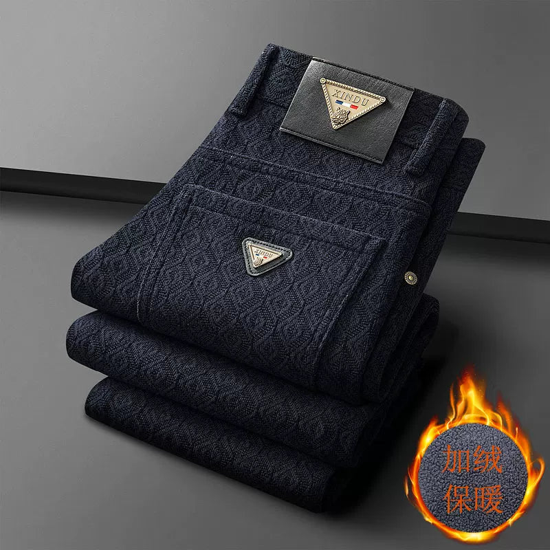 Kişilər üçün yüksək keyfiyyətli gündəlik şalvar, yeni qış modeli, 2025, yun astarlı və qalınlaşdırılmış, orta yaşlı kişilər üçün isti, klassik stil.