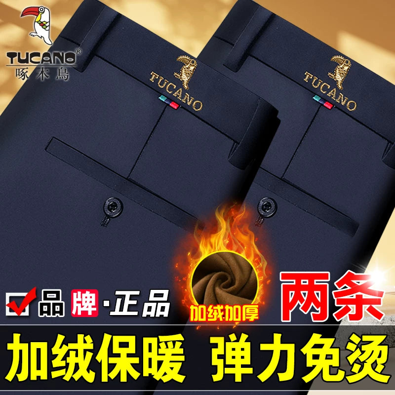 Woodpecker 2025 Yeni Kişi Gündəlik Şalvarı, Qış Yun Astarlı Qalın Şalvar, Düz Ayaqlı Boş Uzun Şalvar, Orta Yaşlılar üçün Don Şalvarı