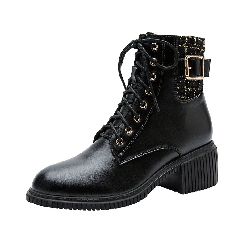 Dəri versiyası ~ Chanel üslubunda qadınlar üçün ayaq biləyi çəkmələri, super populyar hündürdaban qış, incə və şirin, sərin Martin çəkmələri.