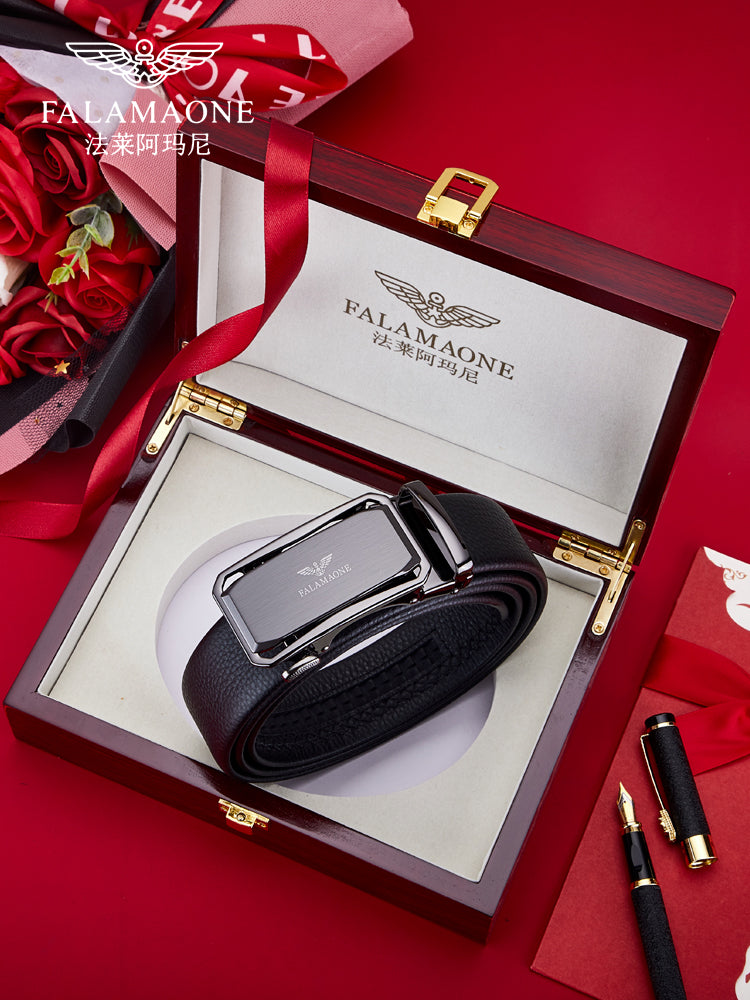 Falley Armani Men's Automatic Buckle Top Grain Cowhide Leather Gift Box Belt Simple Business Fashion Trouser Belt Trendy