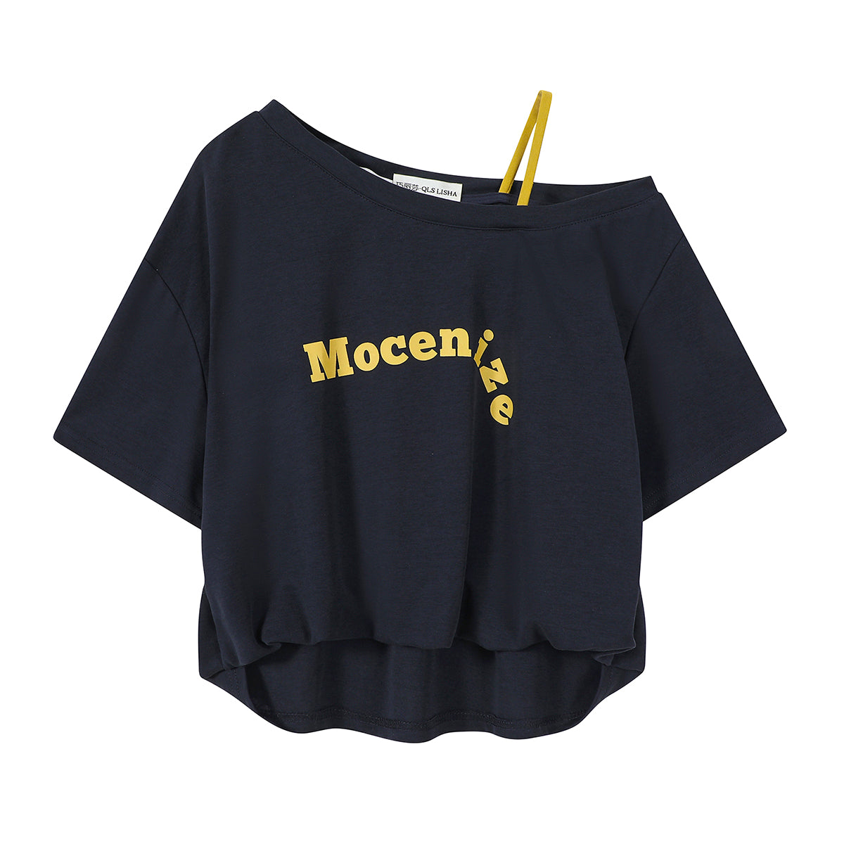 Chorlisa, zərif dizaynlı, boş Koreya üslublu, rahat oturuşlu, Amerika üslubunda, çiyinləri açıq, qısaqol yay köynəyi.