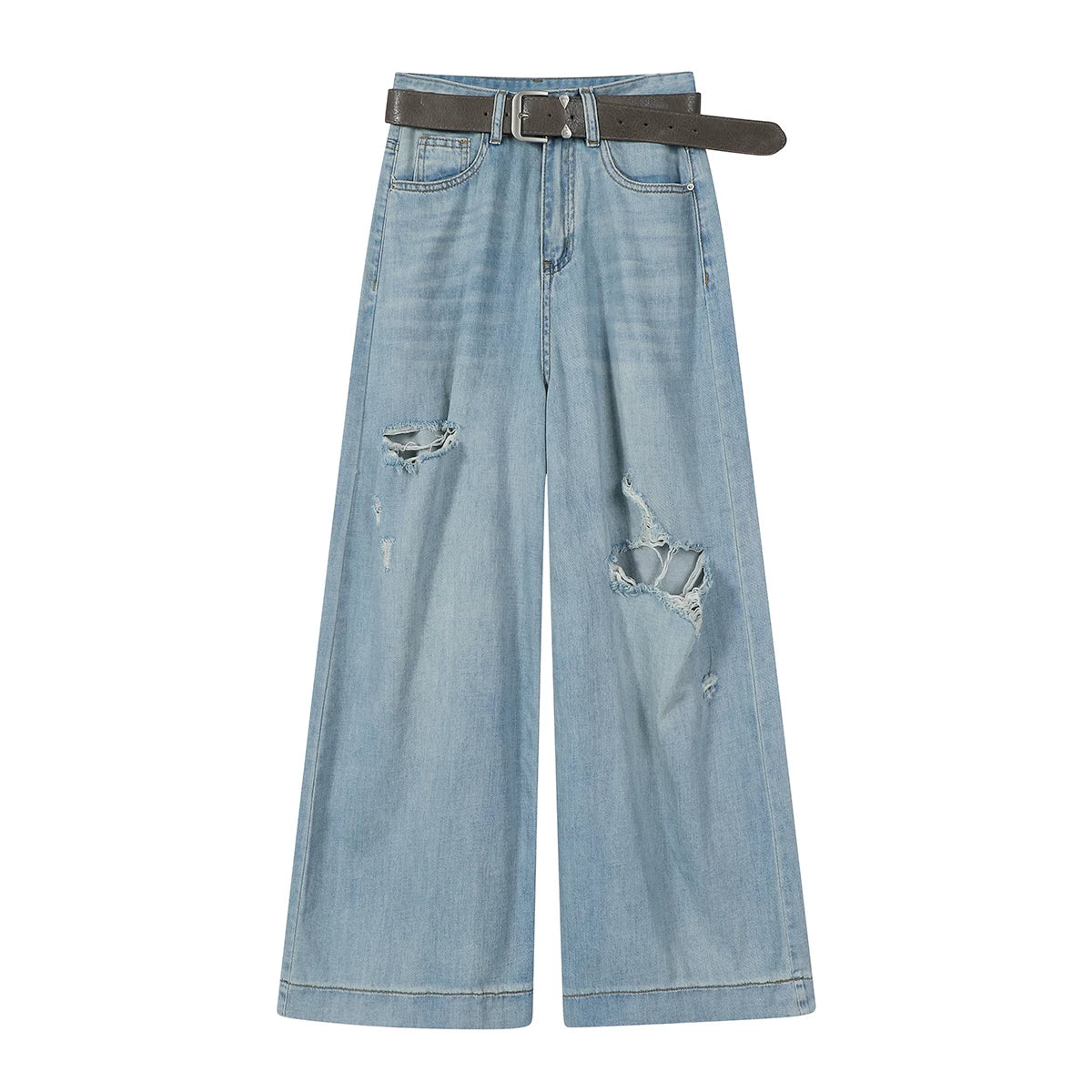 Cholisa Qadınlar üçün Yüksək Belli Arıqladıcı Cırıq Geniş Ayaqlı Cins Şalvar, 2025 Yeni Dəbli Yay Rahat Fit