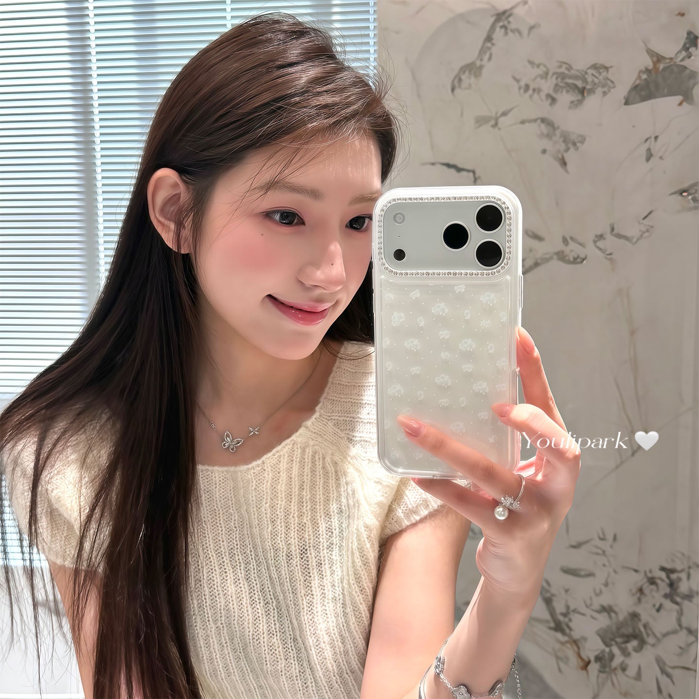 Yuri Park ins Koreya qızı zərif və gözəl parıldayan almaz kiçik çiçəkli 17 17pro Apple 17ProMax mobil telefon qutusu iPhone16 hər şey daxil 14 yeni 16Promax qoruyucu örtük 13