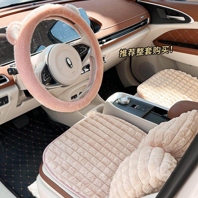 Soft warm lumbar support car seat cushion for winter, universal car interior back seat cover, non-slip car mat for women.
