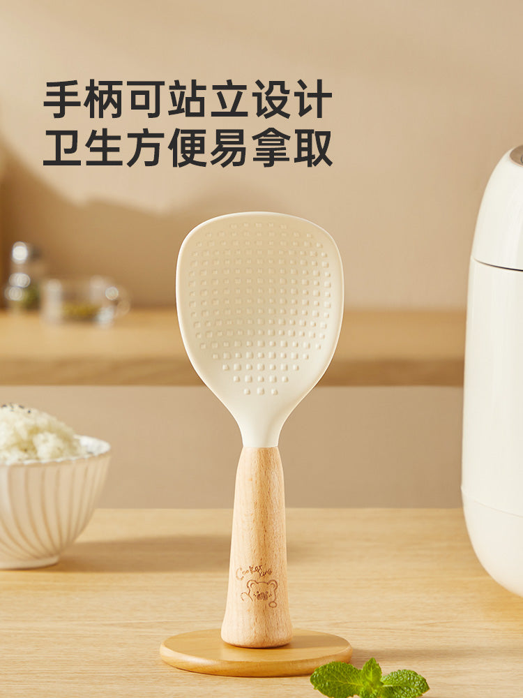 Cui Dahuang qida dərəcəli silikon düyü qaşığını düyü kürəyinə yapışdırmaq asan deyil, düyü bişirmək üçün xüsusi qaşıq, fıstıq ağacı sapı