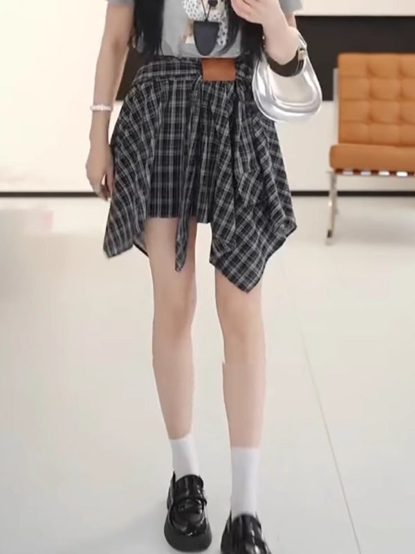 Retro dama-dama midi ətək, yeni 2026 yay üslubunda, böyük ölçüdə, yüksək belli, arıqladıcı, nizamsız A-xəttli qısa ətək.