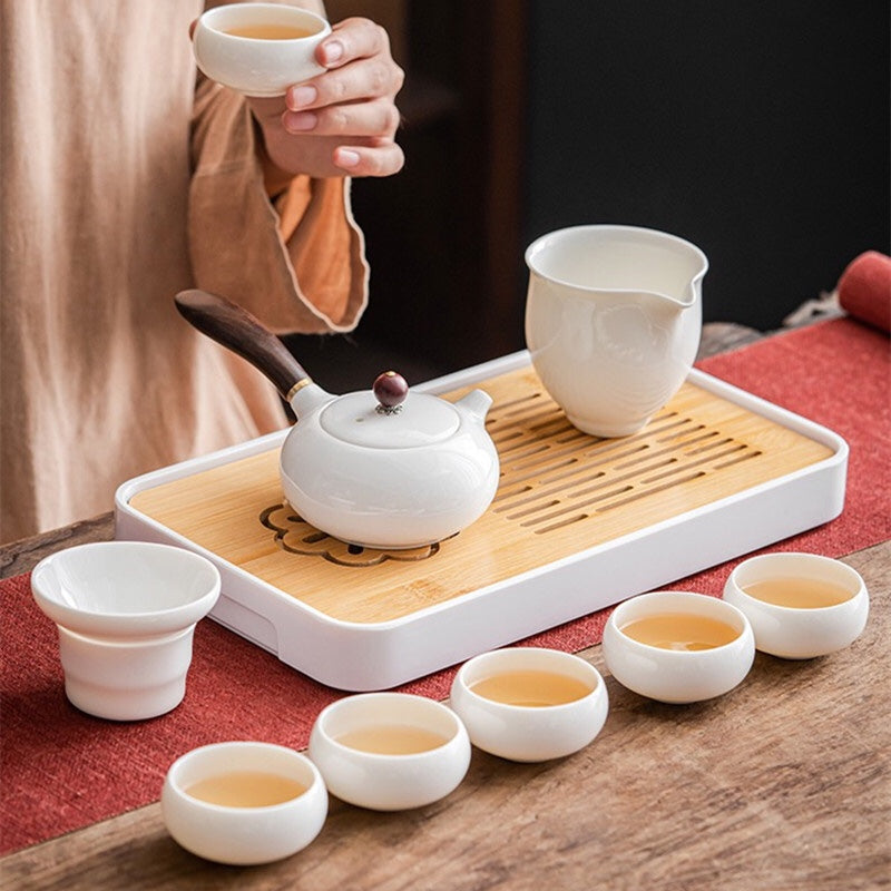 Məişət sadə Kung Fu çay dəsti çay nimçəsi dəsti düzbucaqlı saxlama Yapon üslublu plastik bambuk kiçik çay süfrəsi drenaj qabı