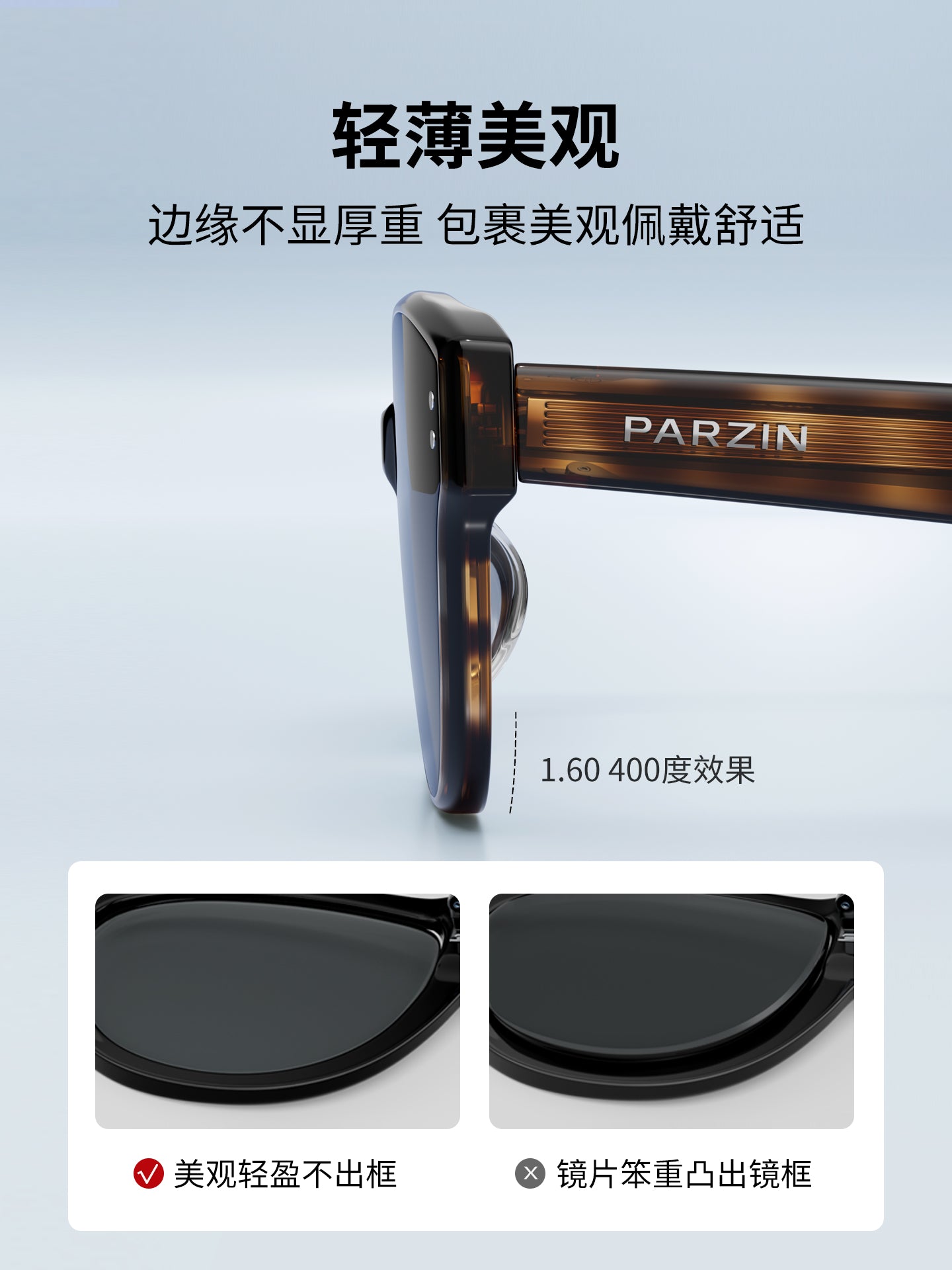 Parson Fan Chengcheng'in kişilər və qadınlar üçün eyni fokuslu linzaları miyopi günəşdən qoruyan pişik gözü günəş eynəyi PJ7835 ilə təchiz oluna bilər