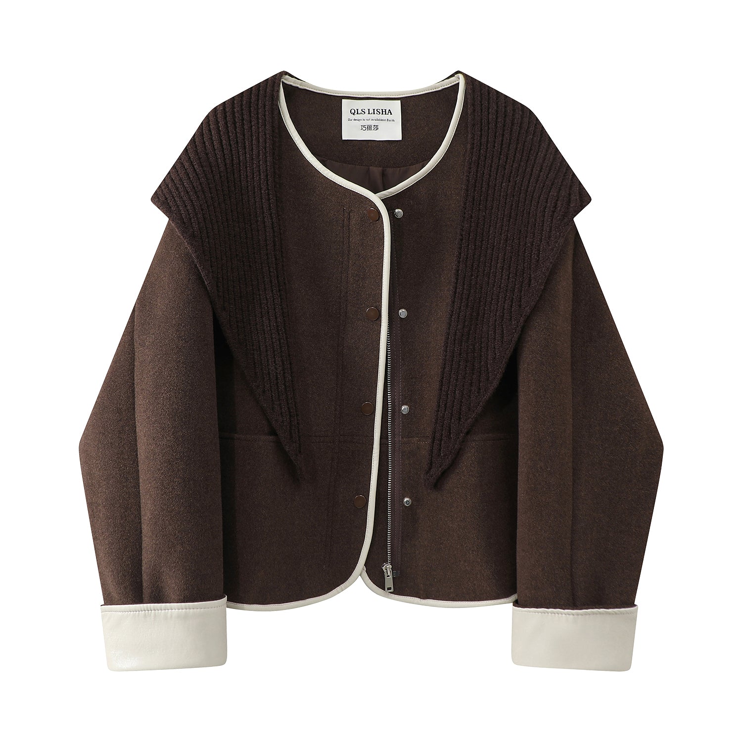 Chorissa Merard Qəhvəyi Yun Qısa Palto Qadınlar üçün 2026 Payız/Qış Yeni Rəng Bloku Yüksək Ucuz Yun Palto