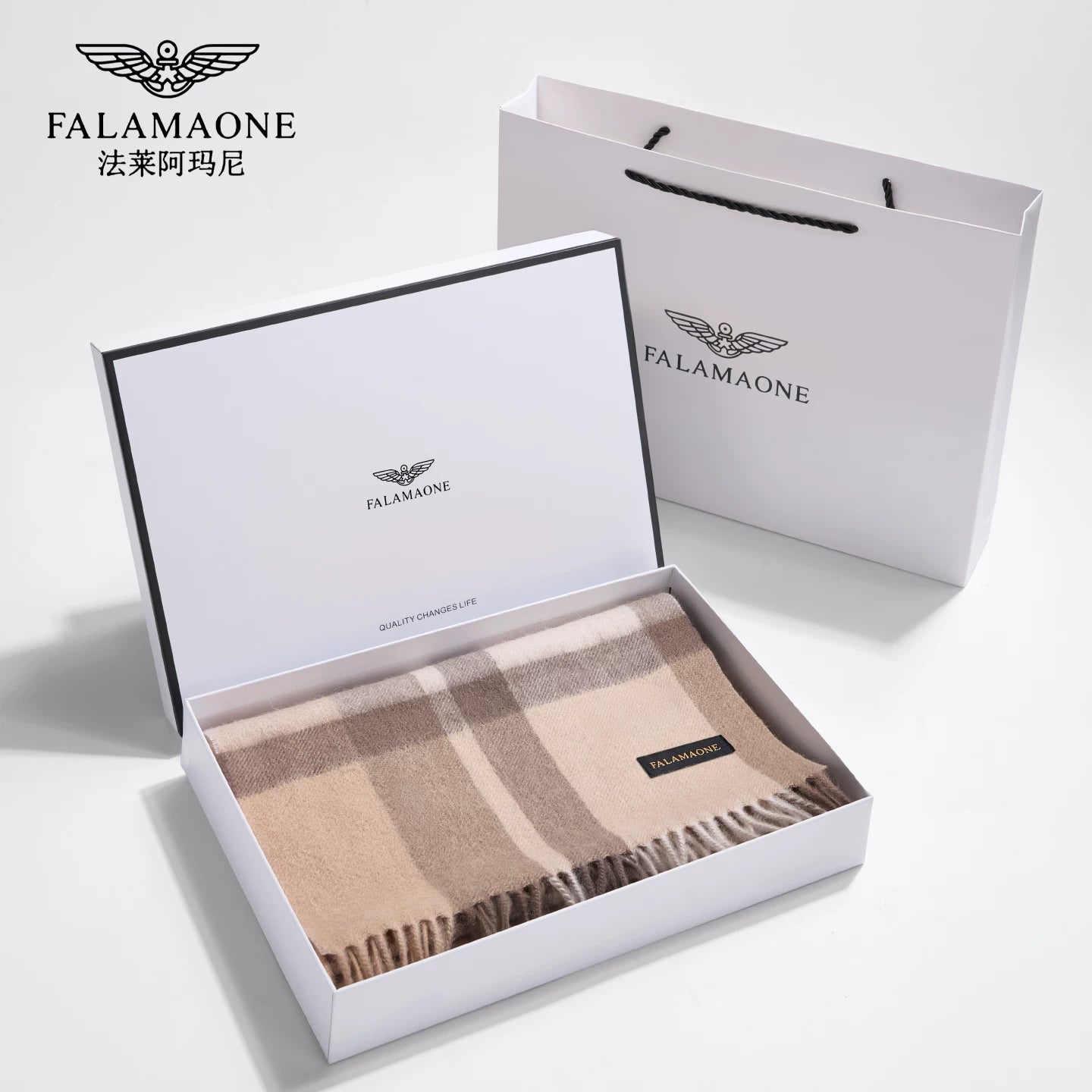 Falley Armani Women's British Style Checkered Scarf, Autumn/Winter, Pure Wool, Tasseled, Warm, Multifunctional, High Quality Shawl