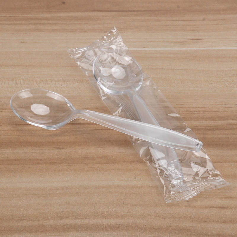 Qatılaşdırılmış birdəfəlik qaşıq, plastik şorba qaşığı, sıyıq qaşığı, desert qaşığı, fərdi qablaşdırılan ağ dəyirmi baş qaşıq, 100 ədəd