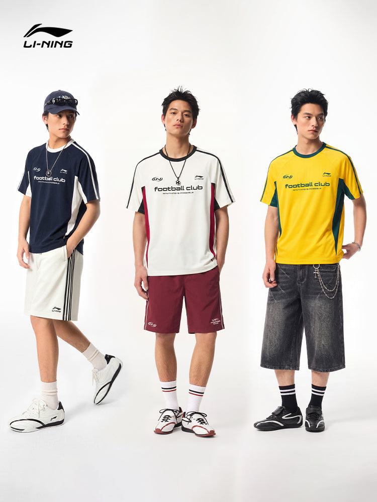 Li Ning fanat üslubunda qısaqol kişi yay 2026 yeni kişi dəyirmi boyun yarımqol rəngə uyğun üst tez quruyan idman köynəyi