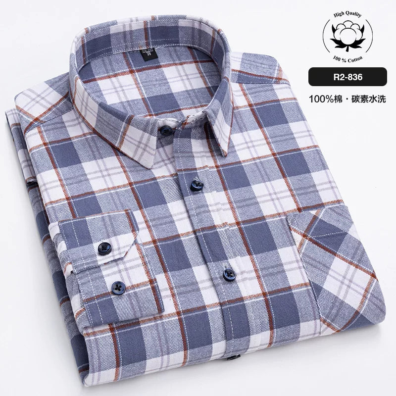 Paul 100% Pambıq Kişilər üçün Fırçalanmış Uzunqol Köynək, Gənc və Orta Yaşlı Kişilər üçün Gündəlik Pambıq Dama-dama Köynək, Böyük Ölçülü Kişi Geyimləri