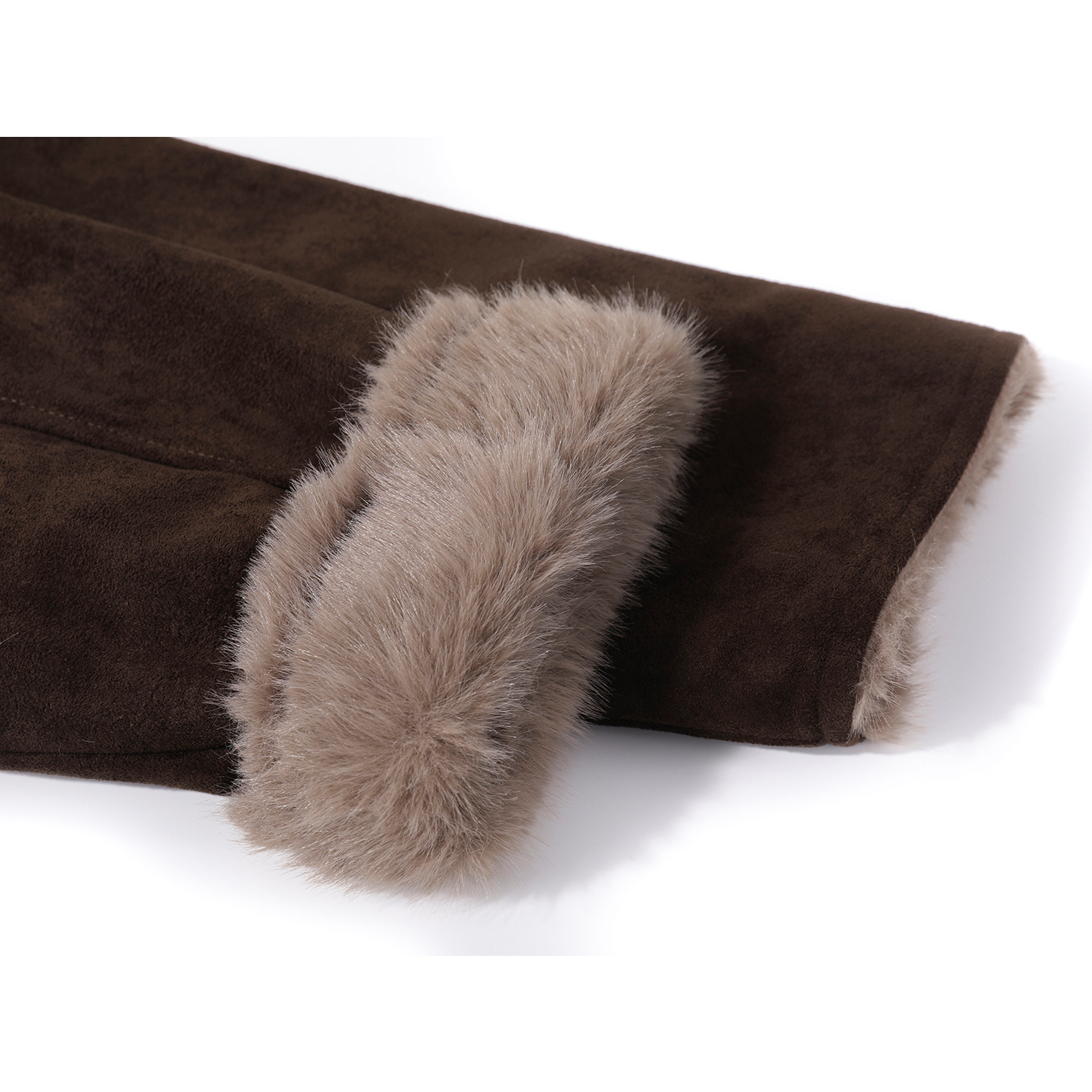 Cholisa-nın qadınlar üçün çox şirin erkən payız/qış yun astarlı qalın xəz, quzu yun və xəz birləşdirilmiş, geri çevrilə bilən uzun xəz.