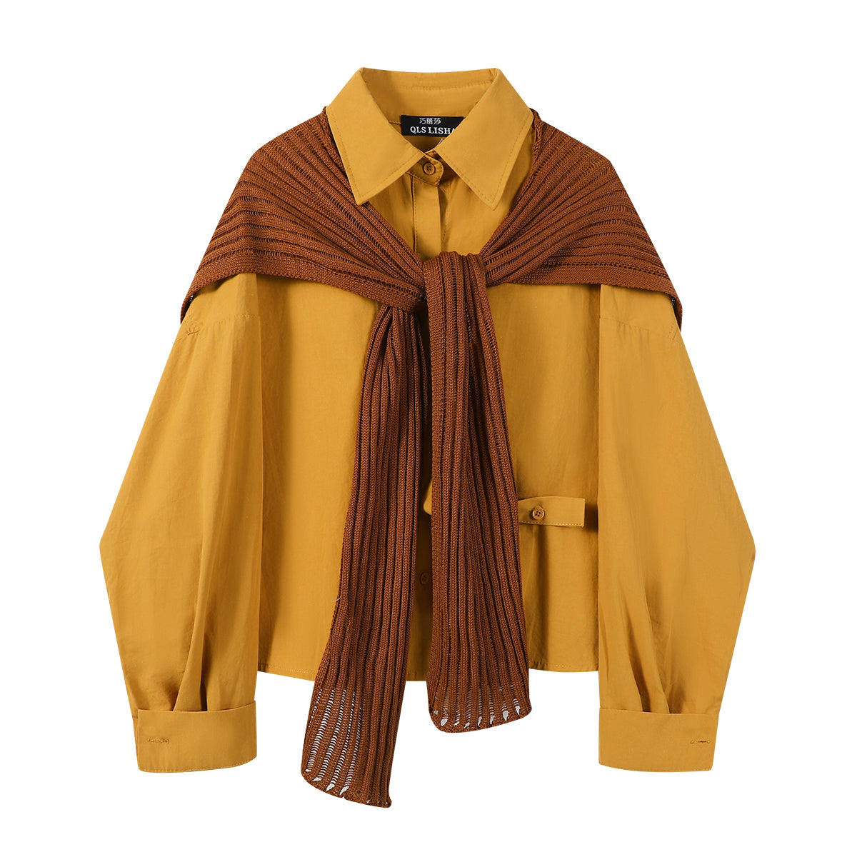 Chorissa Fransız Retro Çoxfunksiyalı Polo Yaxalıq Uzun Qollu Köynək Qadınlar üçün Boş Arıqladıcı Erkən Yaz Şal Üstü İki Parçalı Dəst