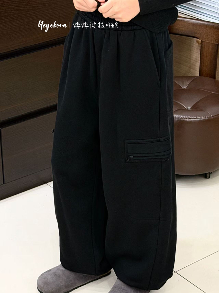 Bora uşaq çox yönlü gündəlik idman şalvarı 2025 oğlanlar üçün payız və qış yun astarlı idman şalvarı qızlar üçün qalınlaşdırılmış yük şalvarı