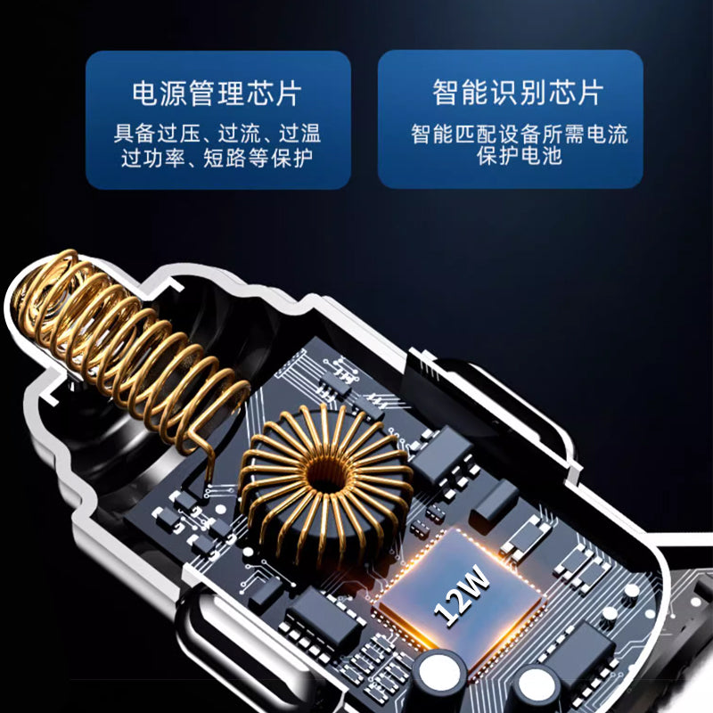 Pd12w Alüminium Alaşımlı İkili USB Portlu Avtomobil Doldurma Plitəsi Avtomobil Avtomobil Şarj Cihazı Başlığı 2A Mobil Telefon Doldurma Cihazı Sürətli Doldurma Başlığı