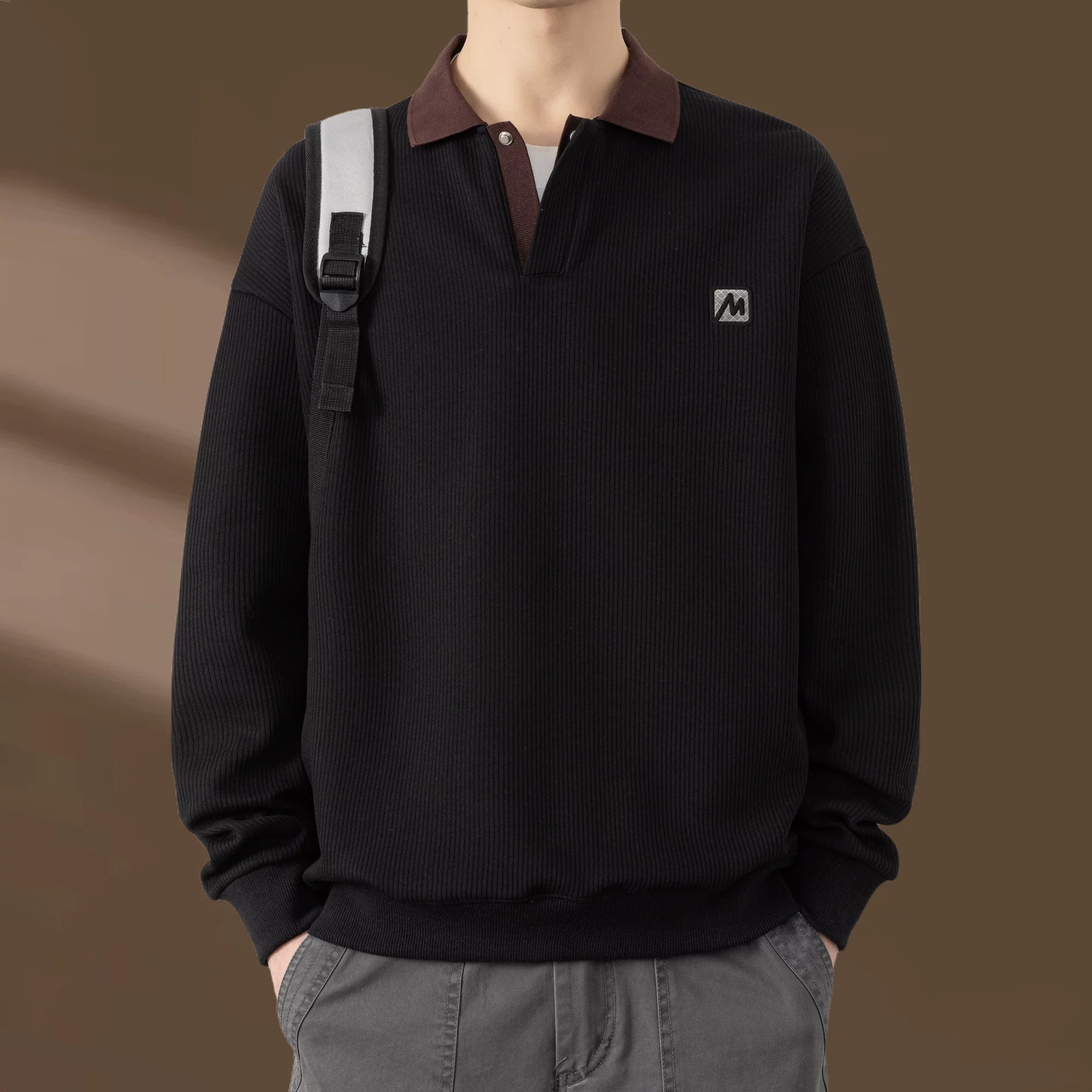 Qiao Dimengla Yüksək keyfiyyətli payız/qış kişi sviteri, yun astarlı, qalınlaşdırılmış, ağır, yaxalı, uzunqol, gündəlik kişi geyimi, yaz/payız üslubu