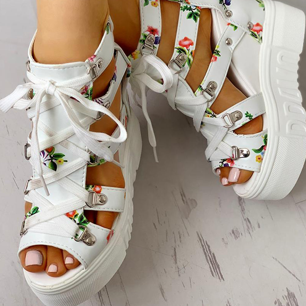 INS Hot Print Leisure Wedges Qadın Ayaqqabıları 2020 Yay Ayaqqabıları