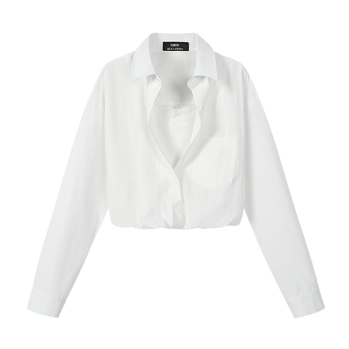 Qiao Lisa-nın qadınlar üçün super şirin, unikal və gözəl süni iki hissəli uzunqol köynəyi, yaz dizaynı, niş və incə top.