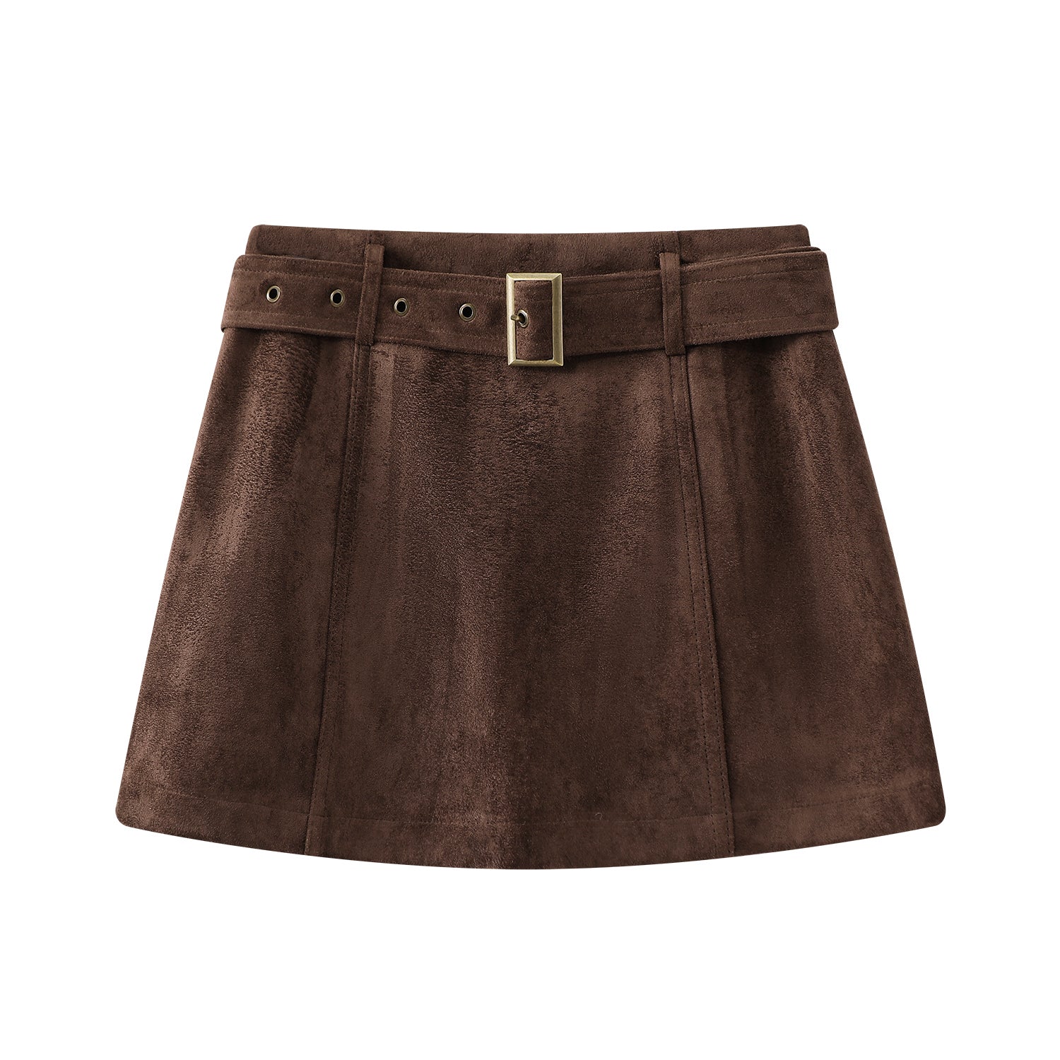 Chola'nın Retro Zamşa A-xəttli Ətəyi, Yeni Payız/Qış Üslubunda, Yüksək Belli, Zərif, Çoxfunksiyalı, Qəhvə Rəngli Qısa Ətək