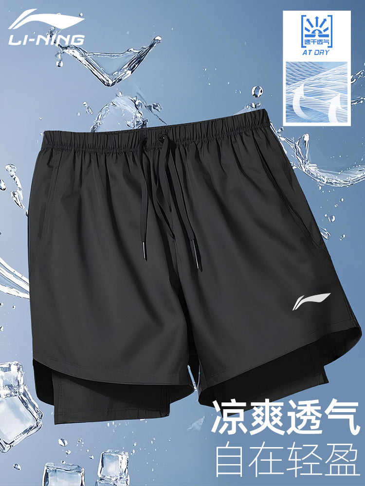 Li Ning idman şortu tez quruyan qaçış fitness basketbolu kişi çimərlik şalvarı qadın astarlı saxta buz ipək amerikan kostyum üzgüçülük