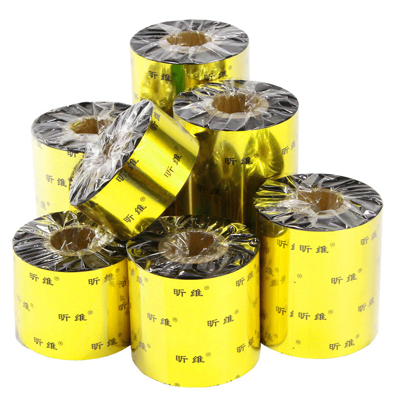 Qarışıq əsaslı mum əsaslı lent rulonu 110x300m 50 60 70 80 90 100 termal ötürücü barkod printer gümüş özü yapışan etiket kağızı tam qatran su ilə yuyula bilən marka gücləndirilmiş mum əsaslı lent