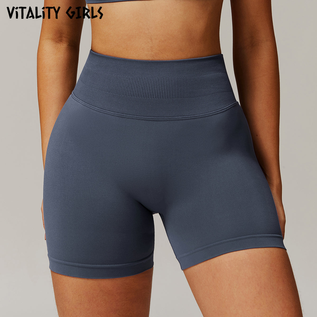 Vitality Qızlar Avropa və Amerika Dikişsiz Yoqa Şortu Şaftalı Kalça qaldıran Yüksək Bel Qarın Nəzarəti Fitnes İdman Şortu Qadınlar