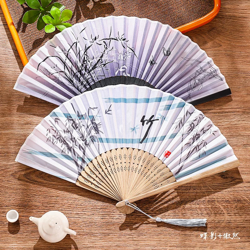 Fan Qədim üslubda qatlanan fan Çin üslubunda rəqs rəqsi uşaq yay Hanfu qadın cheongsam mürəkkəb boyama qatlanan kiçik kağız fanat