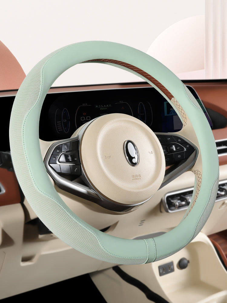 Steering wheel cover for women, non-slip, sweat-absorbent, fragrance-style, D-shaped car steering wheel cover for summer, decorative, suitable for all seasons.