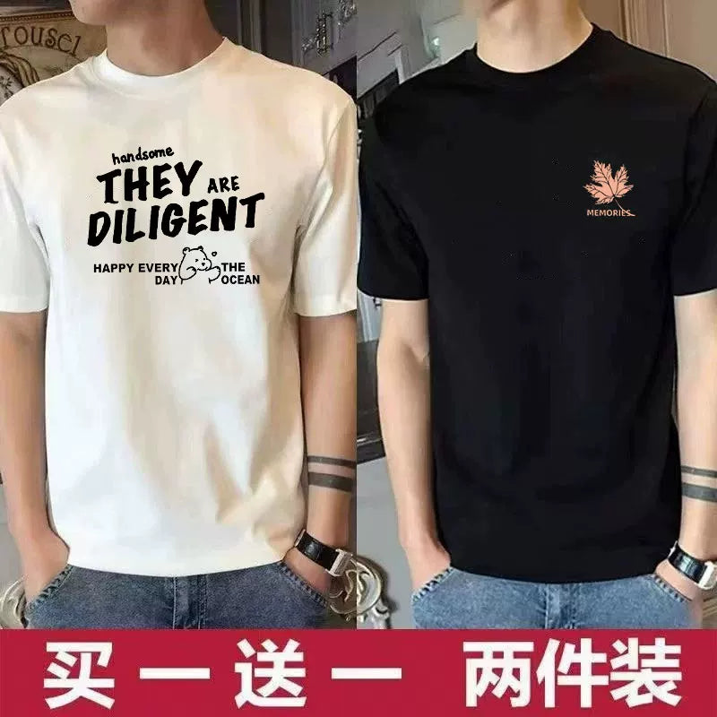 Bir al bir pulsuz (iki paket) yay trendi yeni qısaqol köynək kişi yay boş köynək