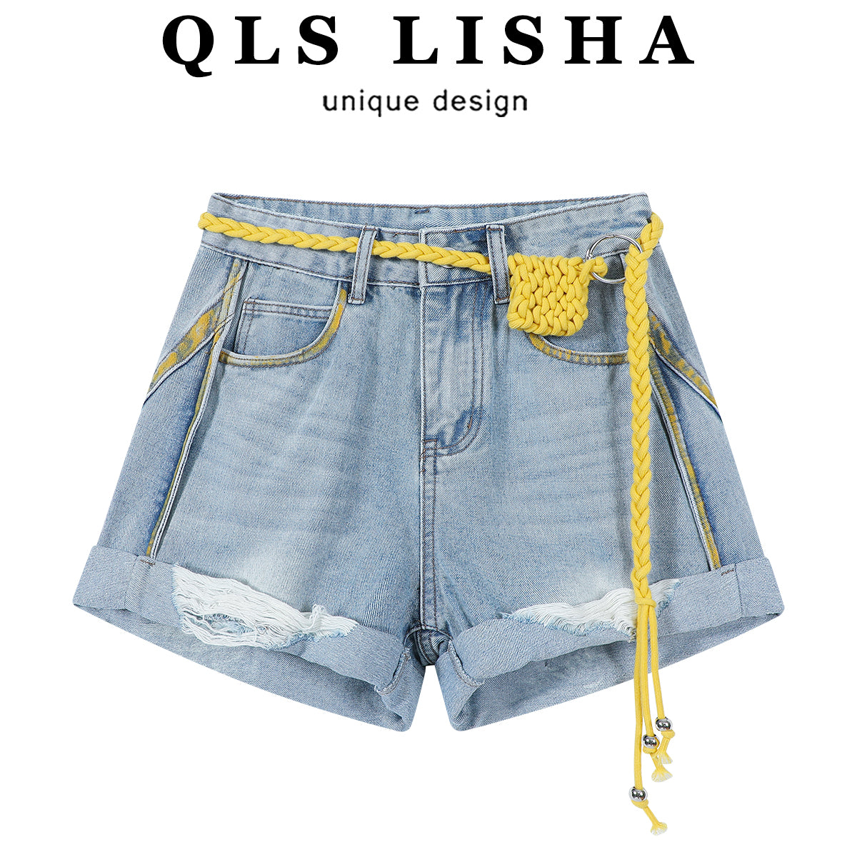 Chorissa Amerika Retro Yırtıq Mavi Cins Şalvar, Çoxfunksiyalı, Unikal Dizayn, Yüksək Belli, Arıqladıcı, Rəngli Qadın Şortları