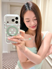 Yuri Park ins Koreya nanə yaşıl ləkəli fırlanan maqnit stend 17 17pro Apple 17ProMax mobil telefon qutusu iPhone16 hər şey daxil 14 yeni 16Promax qadınlar üçün qoruyucu örtük