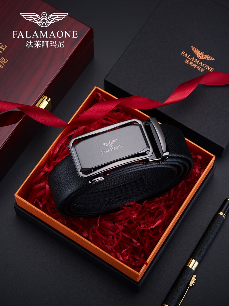 Falley Armani Men's Automatic Buckle Top Grain Cowhide Leather Gift Box Belt Simple Business Fashion Trouser Belt Trendy