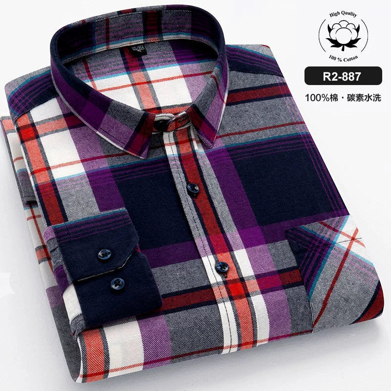 Paul 100% Pambıq Kişilər üçün Fırçalanmış Uzunqol Köynək, Gənc və Orta Yaşlı Kişilər üçün Gündəlik Pambıq Dama-dama Köynək, Böyük Ölçülü Kişi Geyimləri