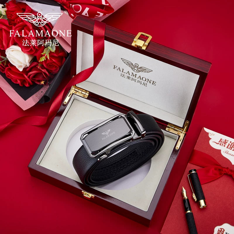 Falley Armani Men's Automatic Buckle Top Grain Cowhide Leather Gift Box Belt Simple Business Fashion Trouser Belt Trendy