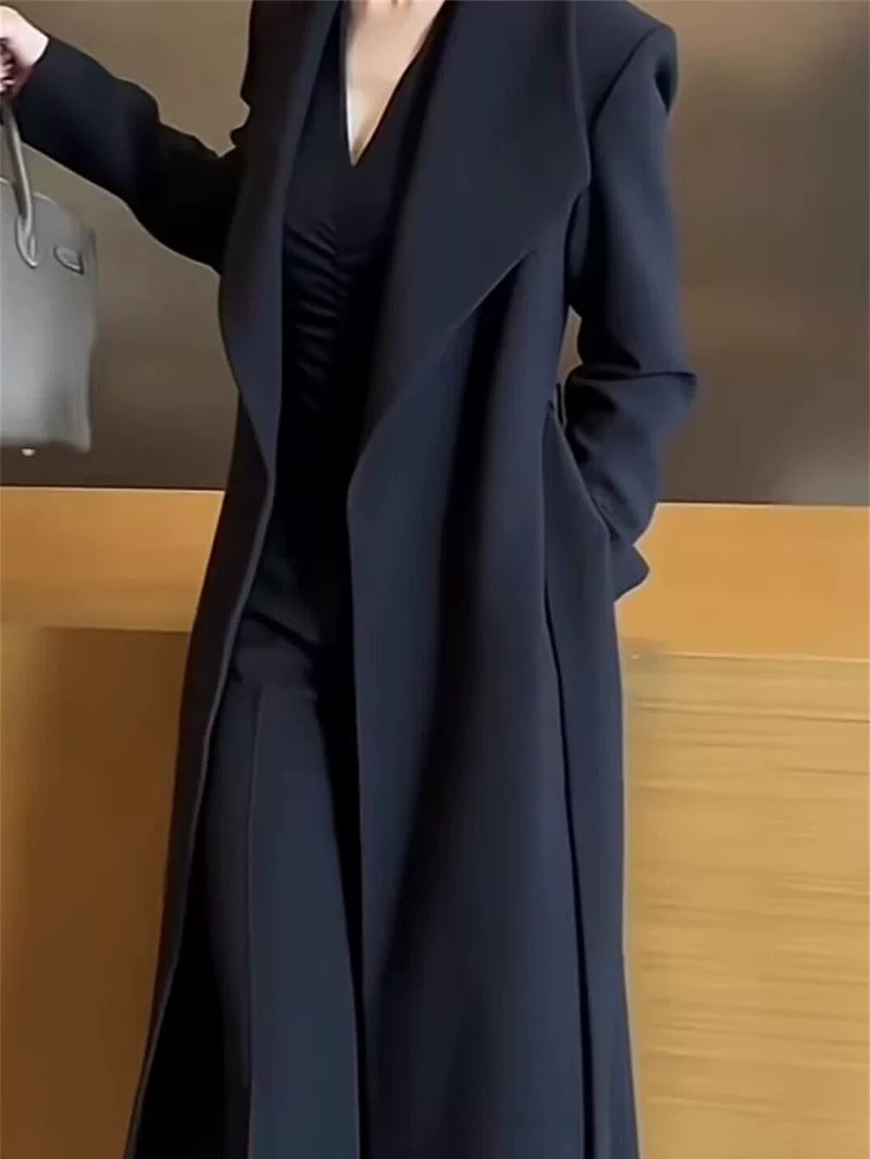 Autumn New Style, Fashionable, Slimming Long Trench Coat with High Waisted Pants