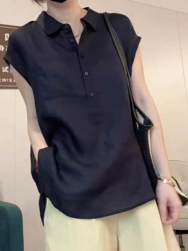 Avropa üslubunda, yüksək keyfiyyətli qara rəngli, qadınlar üçün qısaqol polo köynək, yeni yay üslubunda, arıqladıcı, geniş və çoxfunksiyalı top.